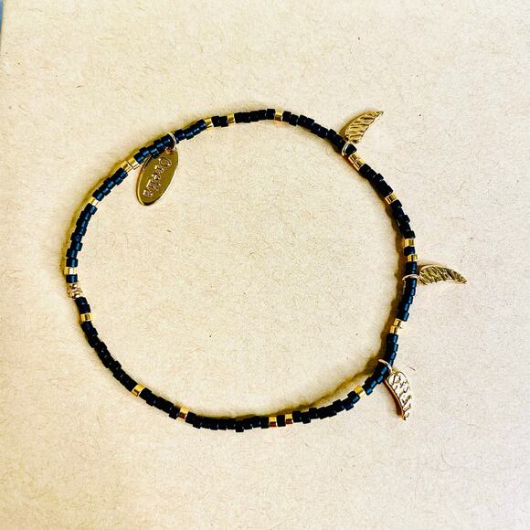 Orelia London Black and Gold Tone Leaf Charms Stretchy Bracelet - Picture 1 of 4